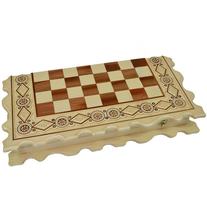 Chess checkers backgammon board set with pieces gift for him. chess player gift