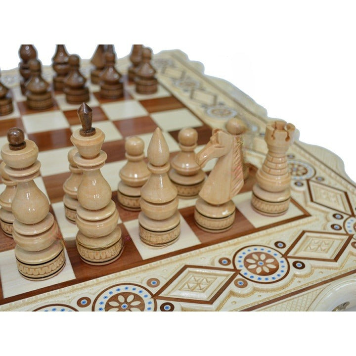 Wood Chess & Backgammon board with figures - Perfect gift for Chess Lovers and Collectors