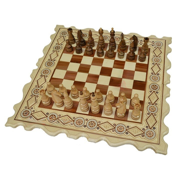 The carved wood chess  figurines are handmade . A perfect Christmas gift. 