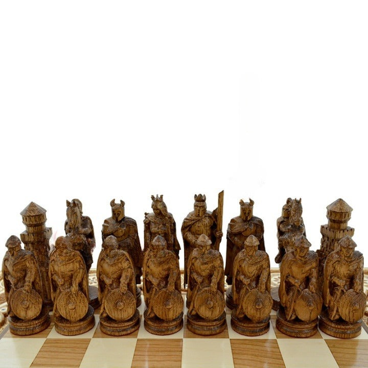 Knights wooden chess pieces and board is a great housewarming gift.  A gift for a man for his birthday.