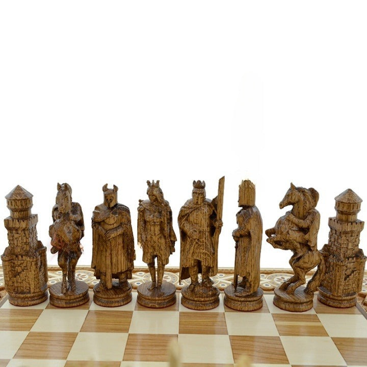 The carved wood chess knights figurines are handmade . A perfect Christmas gift. 