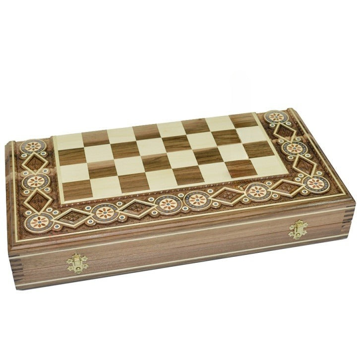 Handmade carved chess board with pieces is a great gift.  chess gifts. chess set handmade