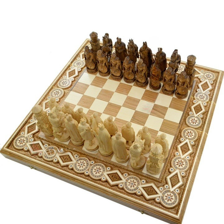 Handmade chess board with knight figures, chess game for chess lover, Christmas gift for son