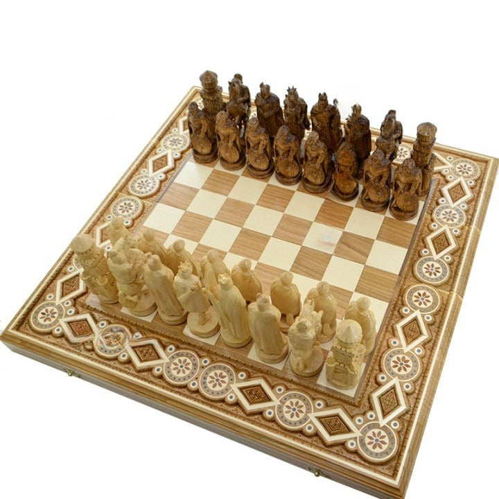 Handmade chess board with knight figures, chess game for chess lover, Christmas gift for son