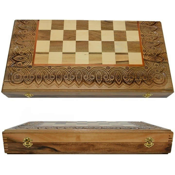 Carved Chess set wood with figures - Unique fathers day gift