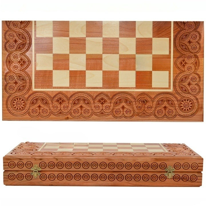 Carved Chess set wood with figures - Perfect Chess Lovers Gift